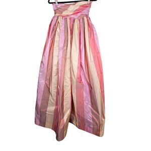 Vintage 60s Rizik Bros XS Pink Striped Strapless Full Formal Dress Prom Long